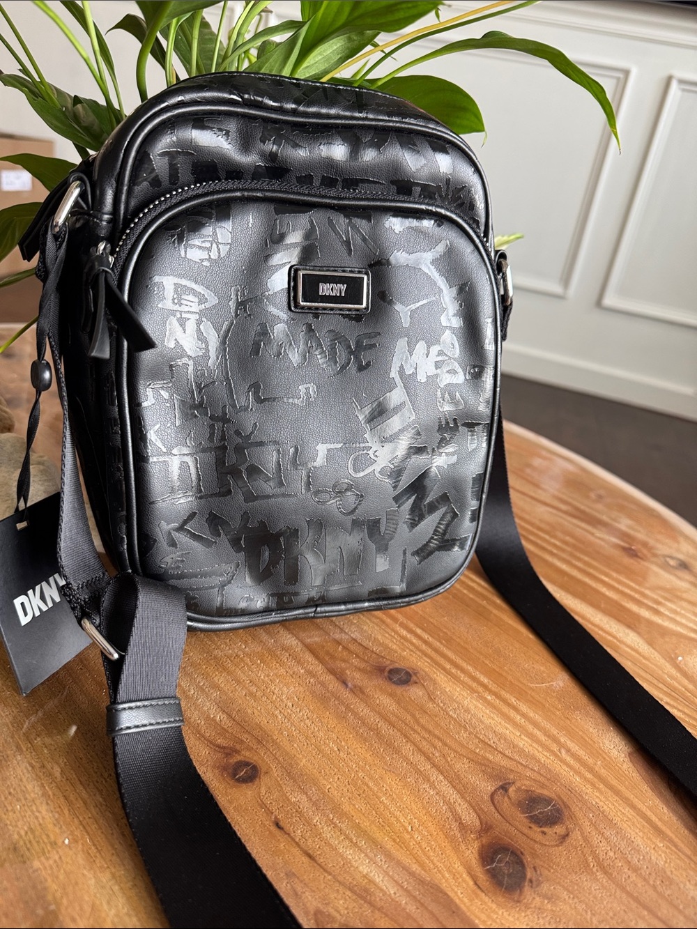 DKNY Black Graffiti-Print Messenger Crossbody